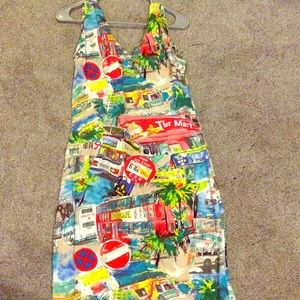 VTG 90s Pop Art Tiger Mart print dress 9 M Rayon